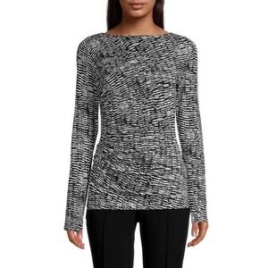 Hugo Boss Womens Ejada Print Jersey Top Size Small S Black White Shirred